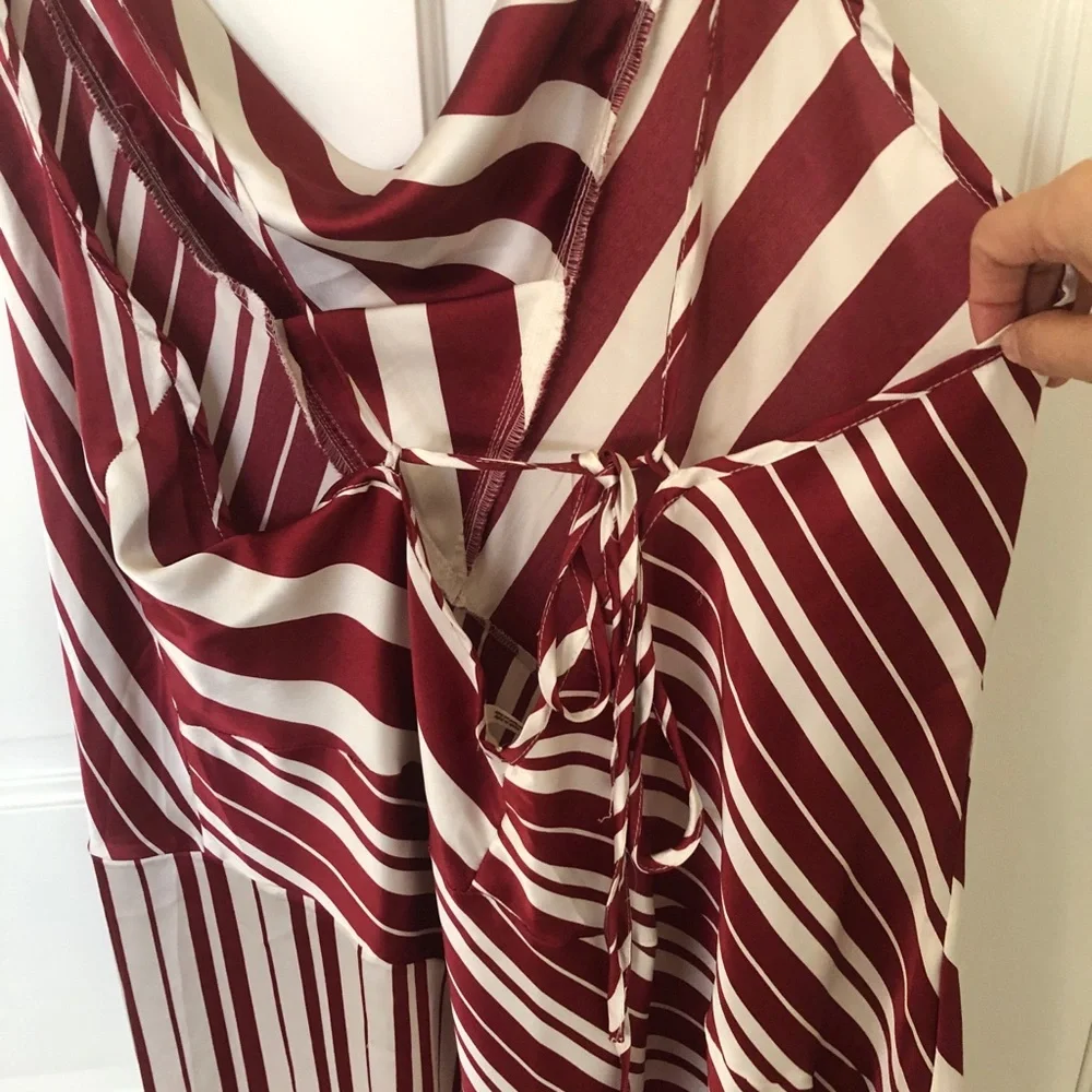 Anthropologie Asymmetrical Red and White Striped Slip Dress size XL - Picture 7 of 10